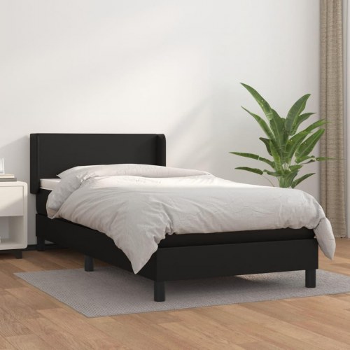 Kontinentalseng med madras 90x190 cm - kunstlæder, sort