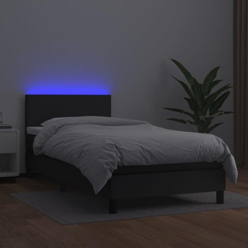 Kontinentalseng med LED-lys 90×190 cm i sort kunstlæder