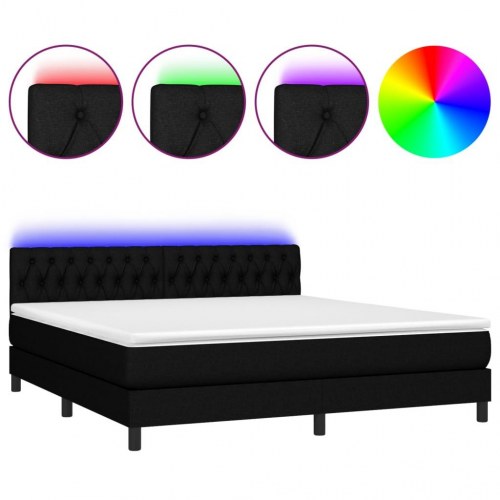 Kontinentalseng med LED-lys 180×200 cm - stof, sort