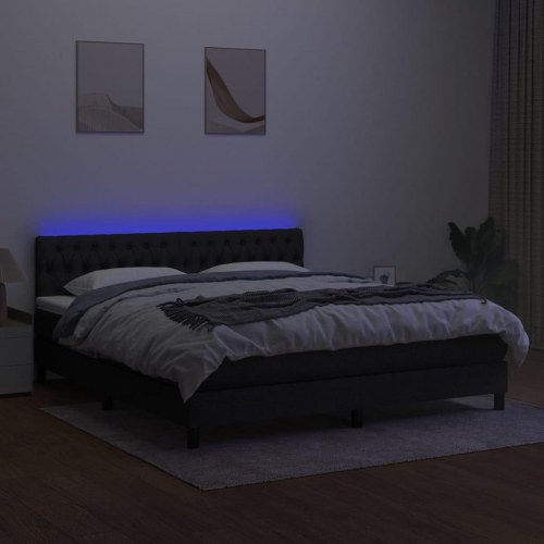 Kontinentalseng med LED-lys 180×200 cm - stof, sort