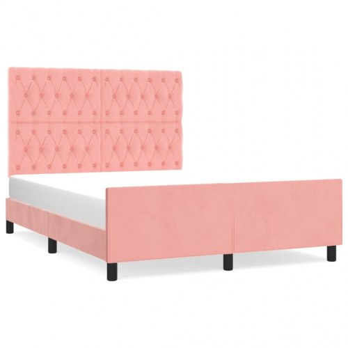Sengeramme med sengegavl i fløjl - 140 x 190 cm, pink