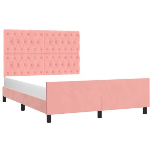 Sengeramme med sengegavl i fløjl - 140 x 190 cm, pink