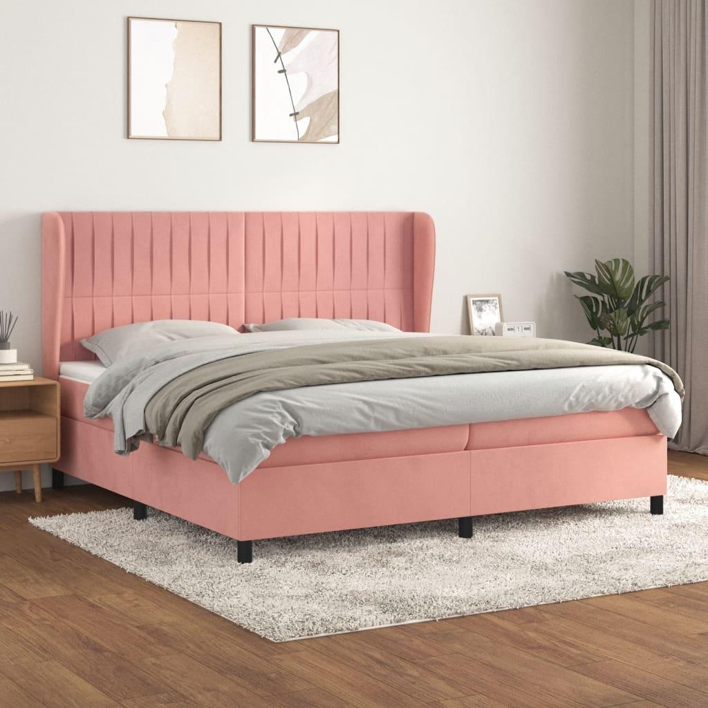 Kontinentalseng med madras 200x200 cm - fløjl, lyserød billede