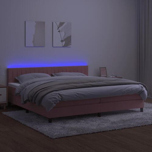 Kontinentalseng med LED-lys 200x200 cm fløjl lyserød