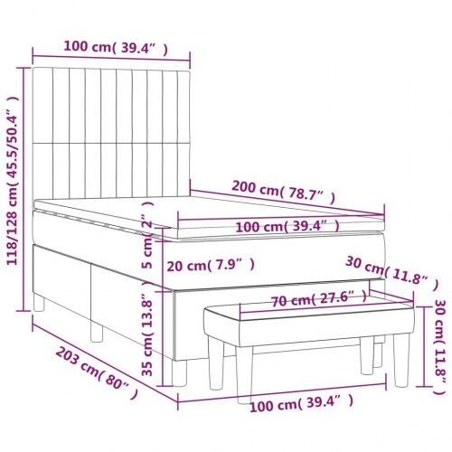 Kontinentalseng med madras 100×200 cm - fløjl, lysegrå