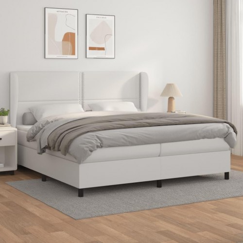 Kontinentalseng med madras 200x200 cm i hvidt kunstlæder