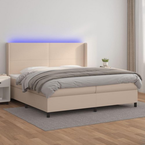 Kontinentalseng med LED-lys 200x200 cm i kunstlæder - cappuccinofarvet