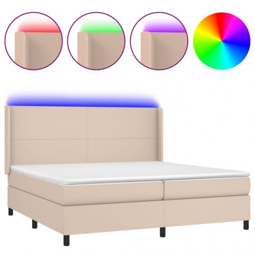 Kontinentalseng med LED-lys 200x200 cm i kunstlæder - cappuccinofarvet