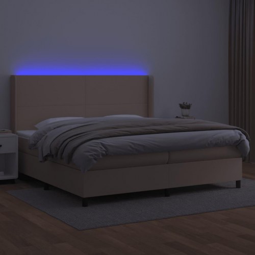 Kontinentalseng med LED-lys 200x200 cm i kunstlæder - cappuccinofarvet