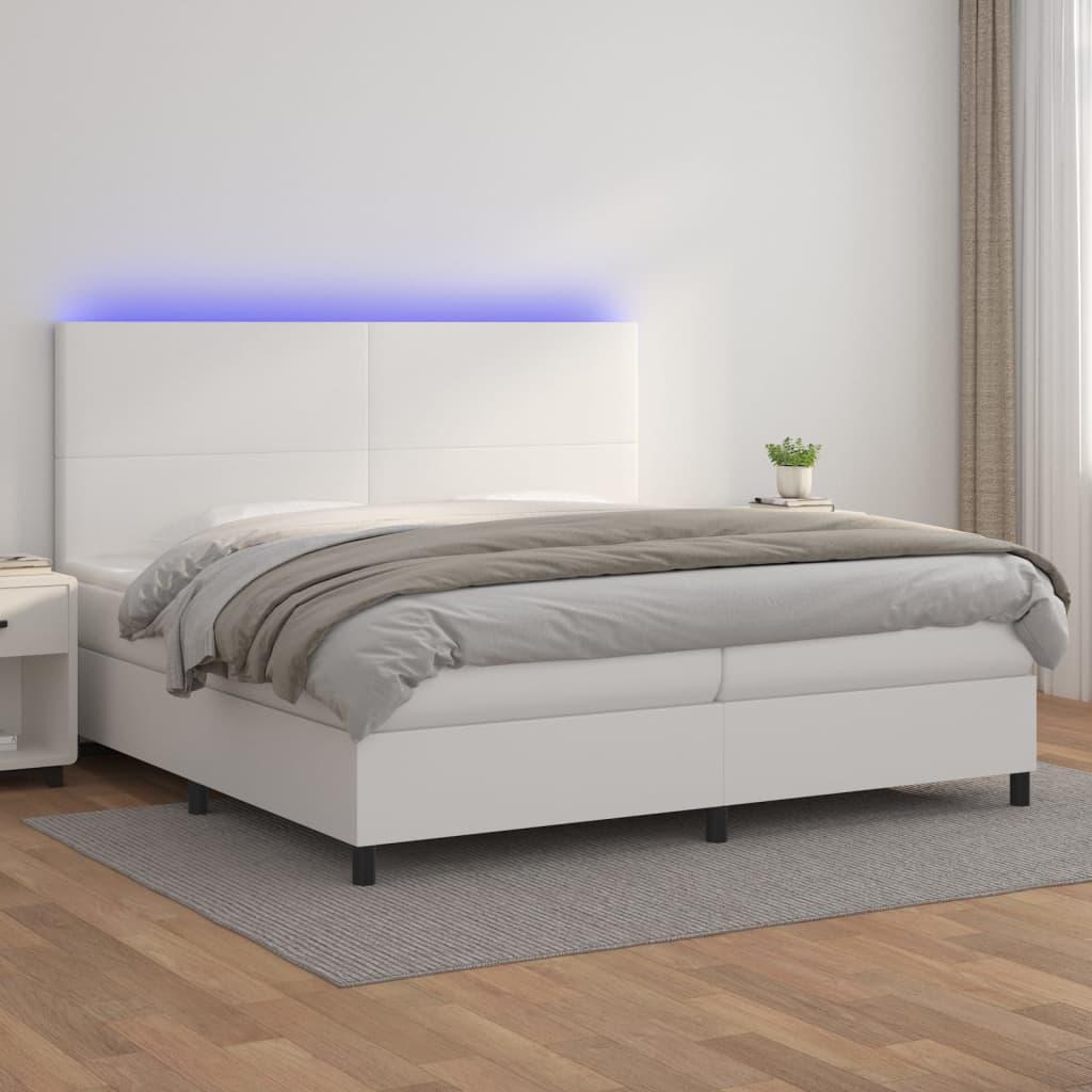 Kontinentalseng med LED-lys 200x200 cm kunstlæder hvid billede