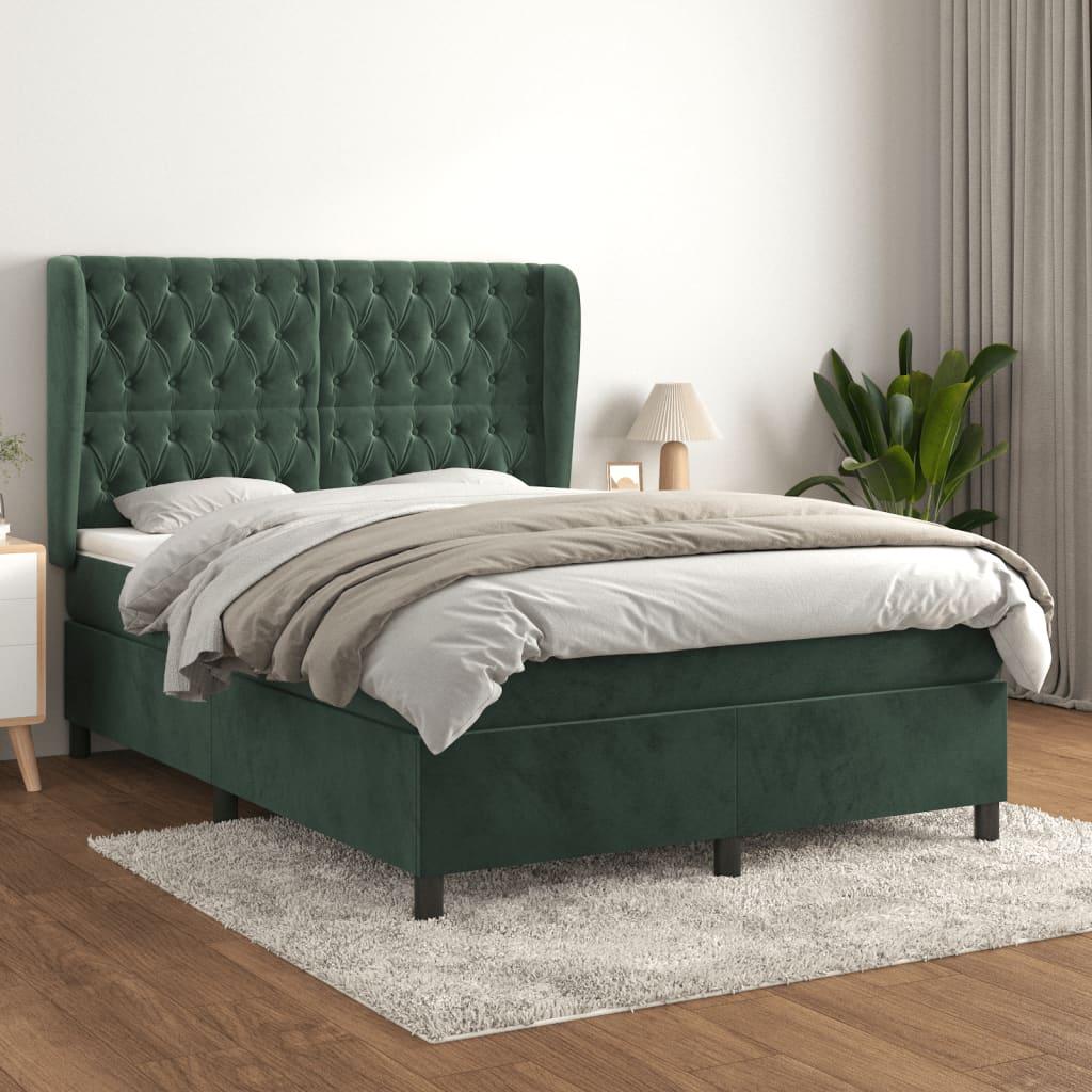 Kontinentalseng med madras 140x190 cm fløjl mørkegrøn