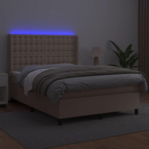Kontinentalseng med LED-lys 140x200 cm i kunstlæder - cappuccino