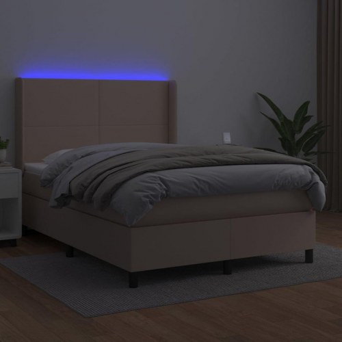 Kontinentalseng med LED-lys 140x200 cm i kunstlæder - cappuccino