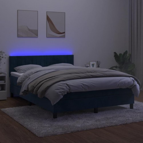 Kontinentalseng med madras og LED-lys 140x200 cm - fløjl mørkeblå