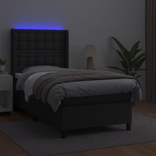 Kontinentalseng med LED-lys 90×200 cm i sort kunstlæder