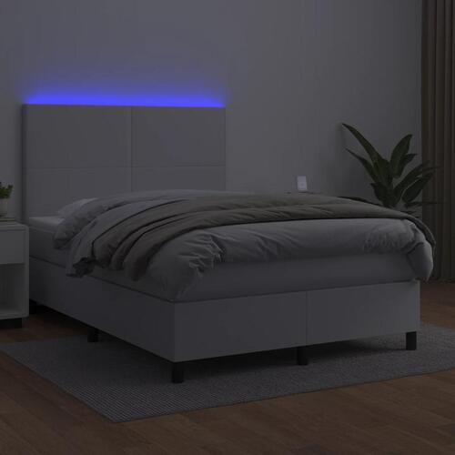 Kontinentalseng med LED-lys 140x200 cm kunstlæder hvid