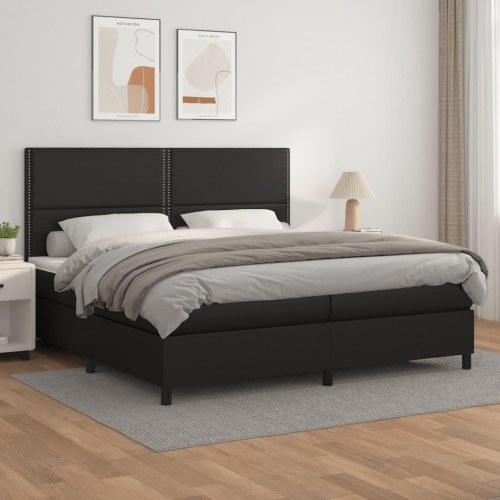 Kontinentalseng med madras 200×200 cm - kunstlæder, sort