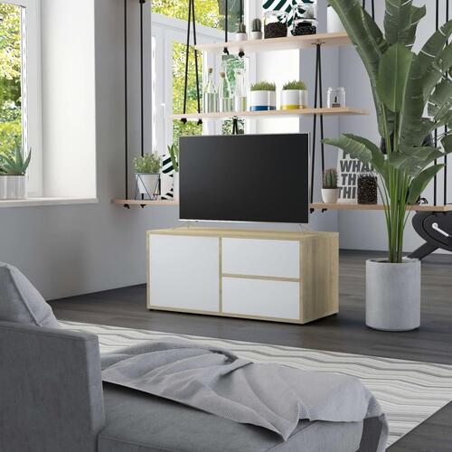Tv-bord 80x34x36 cm konstrueret træ hvid og sonoma eg