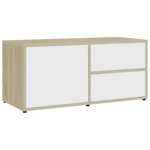 Tv-bord 80x34x36 cm konstrueret træ hvid og sonoma eg