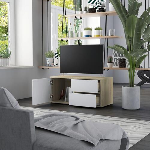 Tv-bord 80x34x36 cm konstrueret træ hvid og sonoma eg