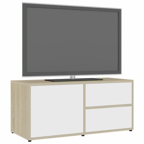 Tv-bord 80x34x36 cm konstrueret træ hvid og sonoma eg