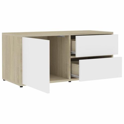 Tv-bord 80x34x36 cm konstrueret træ hvid og sonoma eg