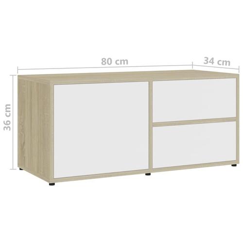 Tv-bord 80x34x36 cm konstrueret træ hvid og sonoma eg