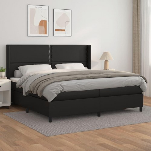 Kontinentalseng med madras 200x200 cm i sort kunstlæder