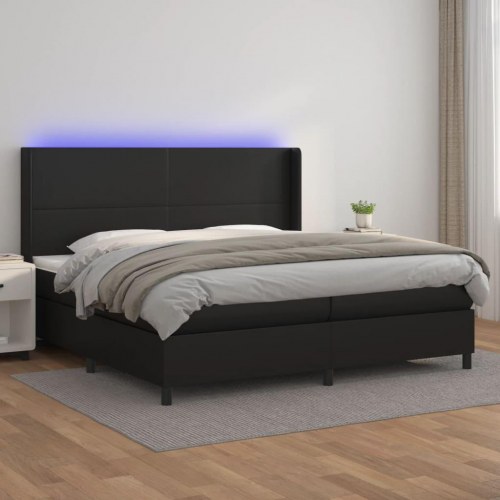 Kontinentalseng med LED-lys 200x200 cm i kunstlæder - sort