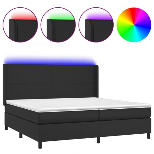Kontinentalseng med LED-lys 200x200 cm i kunstlæder - sort