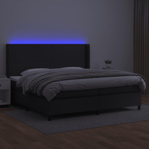 Kontinentalseng med LED-lys 200x200 cm i kunstlæder - sort