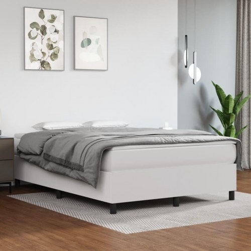 Kontinentalseng 140x200 cm i hvidt kunstlæder - med madras og topmadras