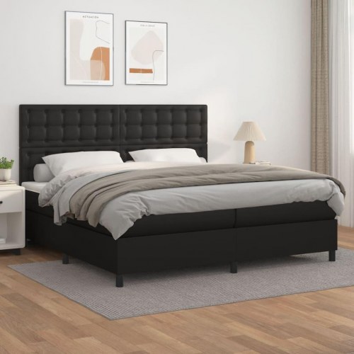 Kontinentalseng med madras 200x200 cm - kunstlæder, sort