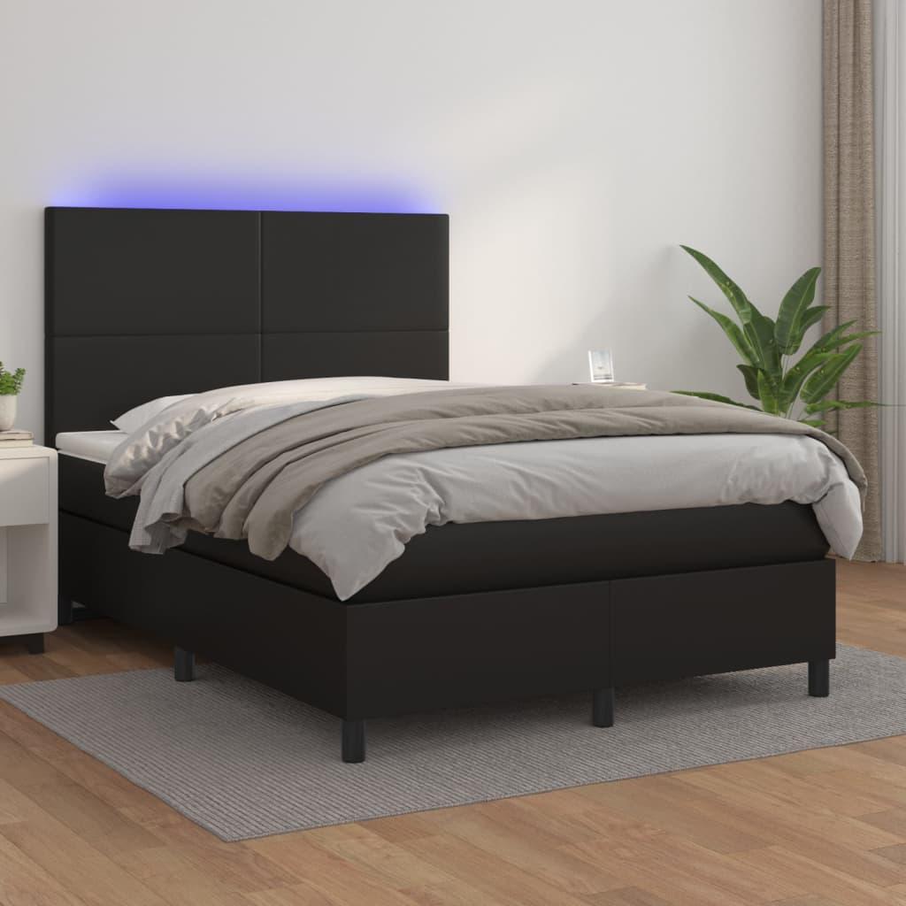 Kontinentalseng med LED-lys 140x200 cm kunstlæder sort