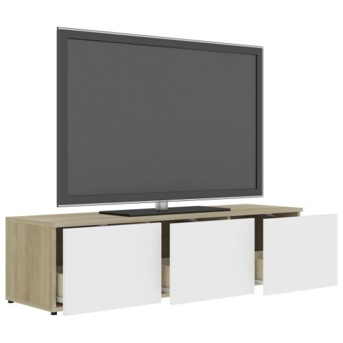 Tv-bord 120x34x30 cm konstrueret træ hvid og sonoma-eg
