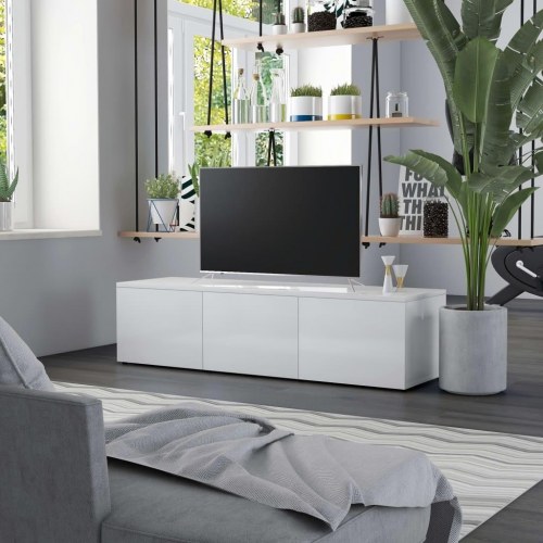Tv-skab 120x34x30 cm konstrueret træ hvid højglans