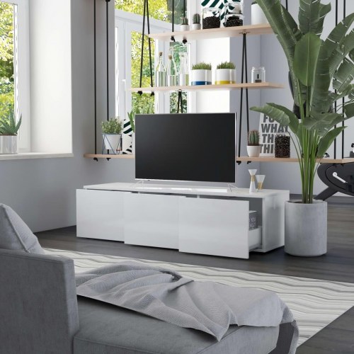 Tv-skab 120x34x30 cm konstrueret træ hvid højglans