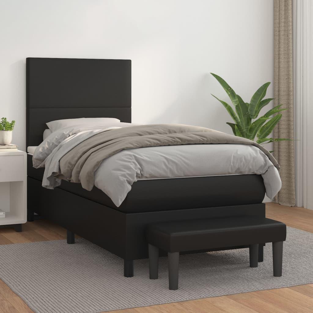 Kontinentalseng med madras 90x200 cm kunstlæder sort