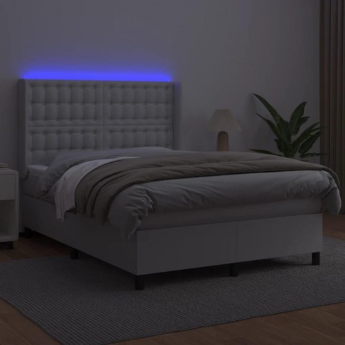Kontinentalseng med LED-lys 140x200 cm - kunstlæder, hvid