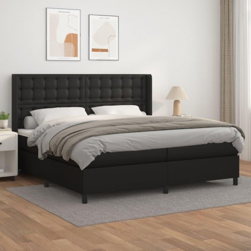 Kontinentalseng med madras 200 × 200 cm - kunstlæder, sort