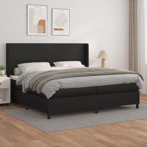 Kontinentalseng med madras 200×200 cm - kunstlæder, sort