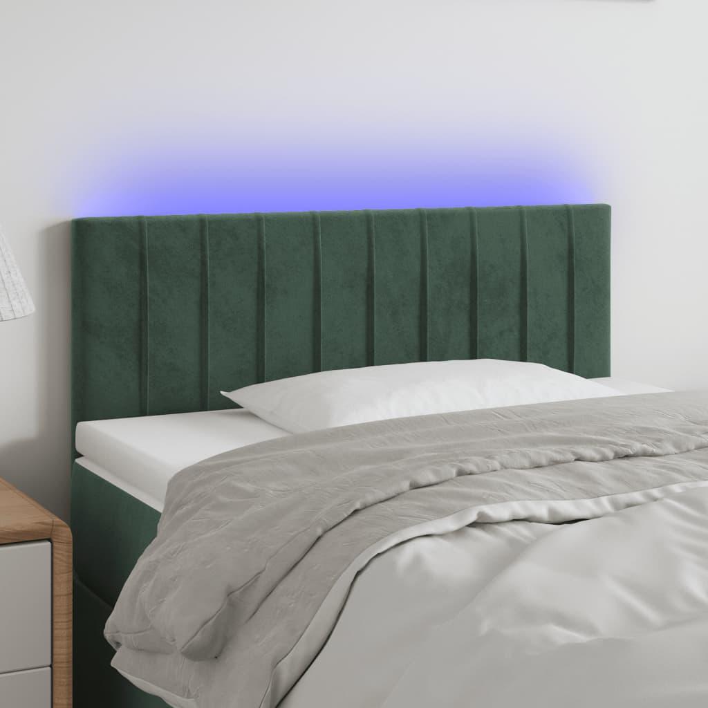 Sengegavl med LED-lys 80x5x78/88 cm velour mørkegrøn billede