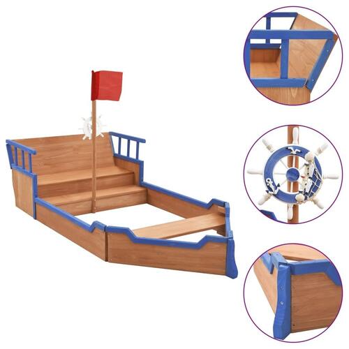 Sandkasse piratskib 190x94,5x101 cm fyrretræ