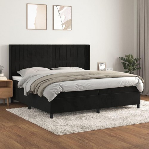 Kontinentalseng med madras 200 x 200 cm - fløjl, sort