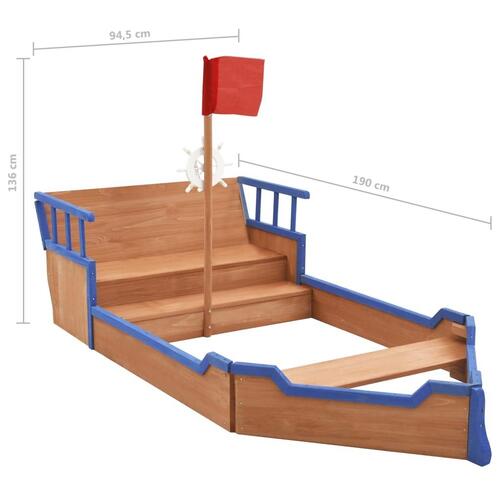 Sandkasse piratskib 190x94,5x101 cm fyrretræ