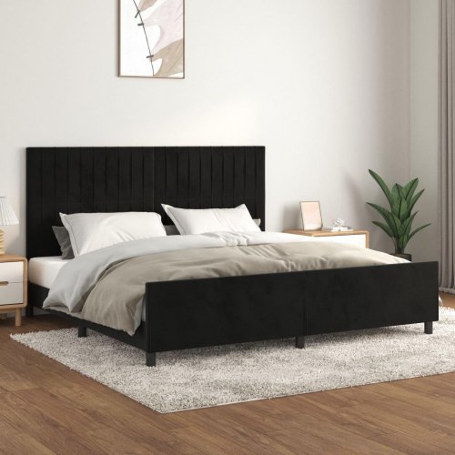 Sengeramme i fløjl - sort 200 x 200 cm med justerbar sengegavl