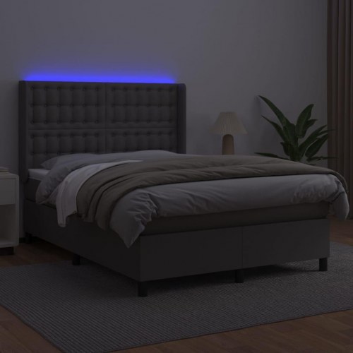 Kontinentalseng med LED-lys 140x200 cm - kunstlæder, grå