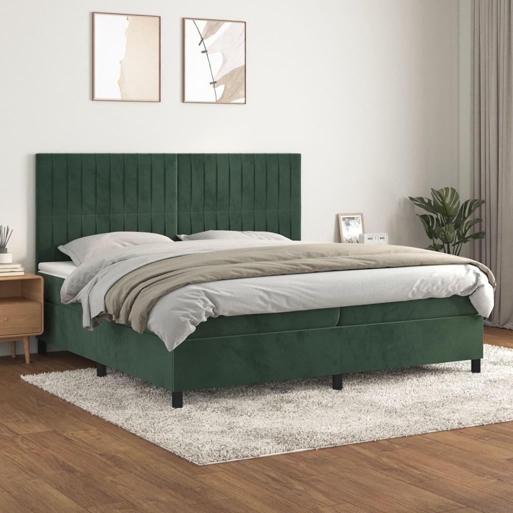 Kontinentalseng med madras 200x200 cm - fløjl mørkegrøn billede
