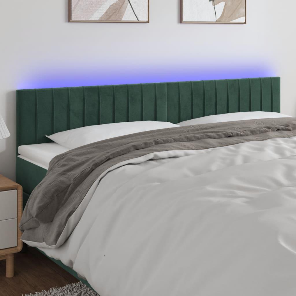 Sengegavl med LED-lys 200x5x78/88 cm fløjl mørkegrøn billede