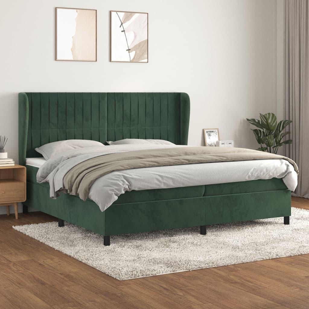 Kontinentalseng med madras 200x200 cm fløjl mørkegrøn